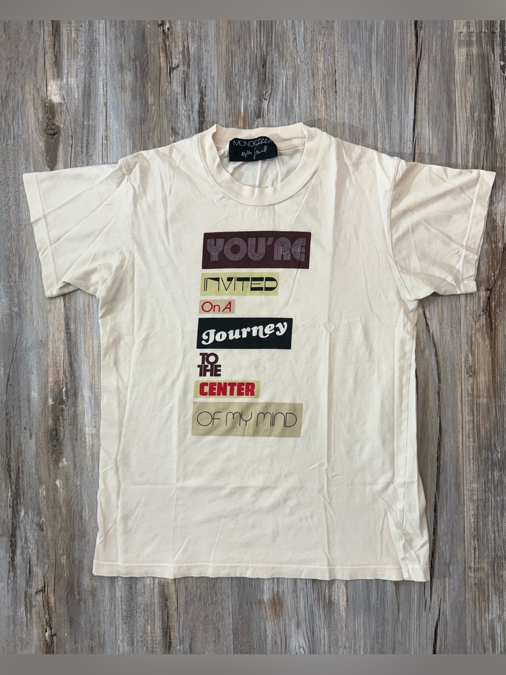 Monogram Women XS Cream Graphic Slogan T-Shirt Crewneck Short Sleeve Cotton